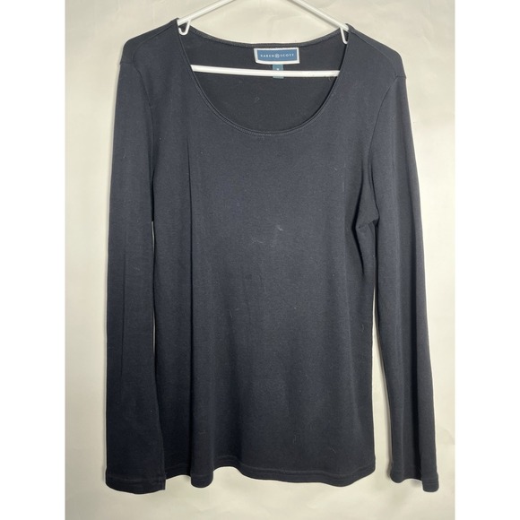 Karen Scott Tops - Karen Scott Women Long Sleeve Essentials Pullover Blouse Blk 100% Cotton, Size M